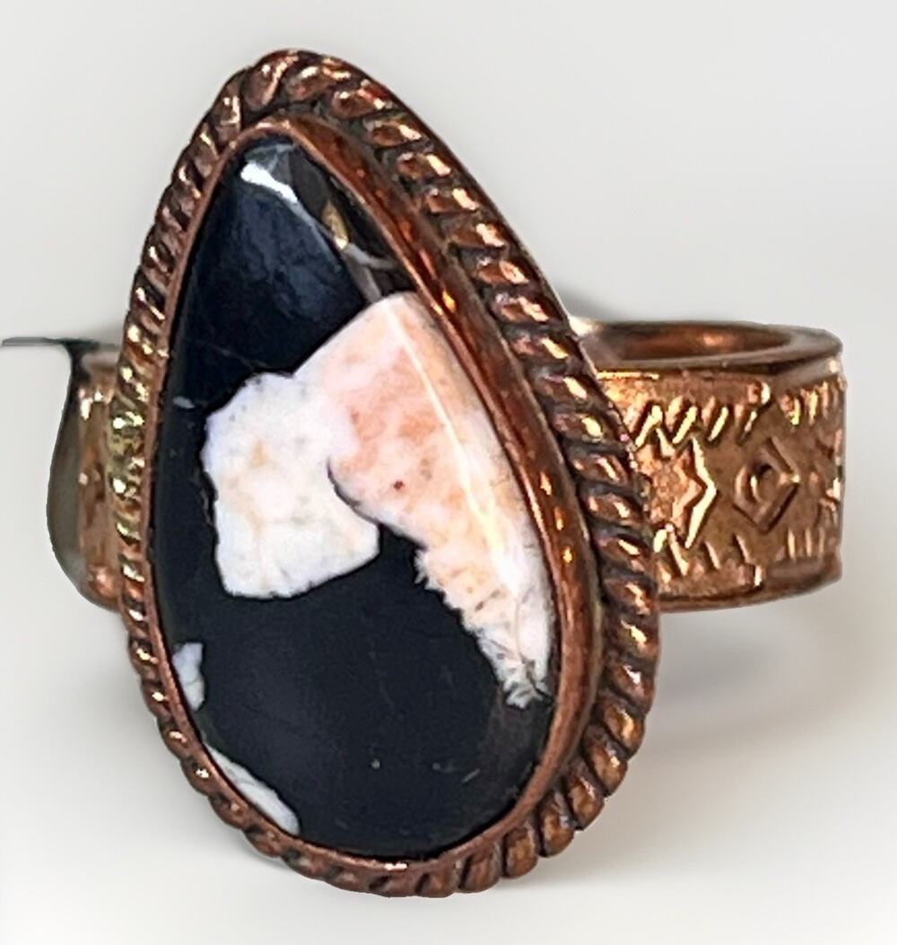 WHITE BUFFALO TURQUOISE Southwestern Copper Cigar Band Ring Hand Stamped Adjust